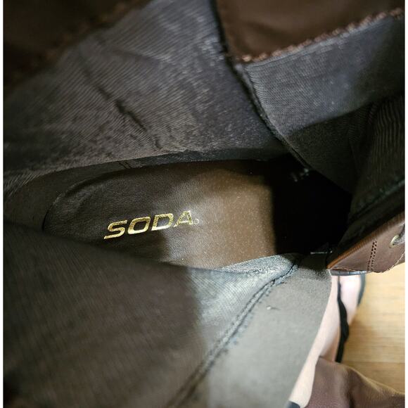 Soda Womens Size 10 Riding Booties Chunky Heel Army Military Boots Dark Brown - Picture 10 of 11